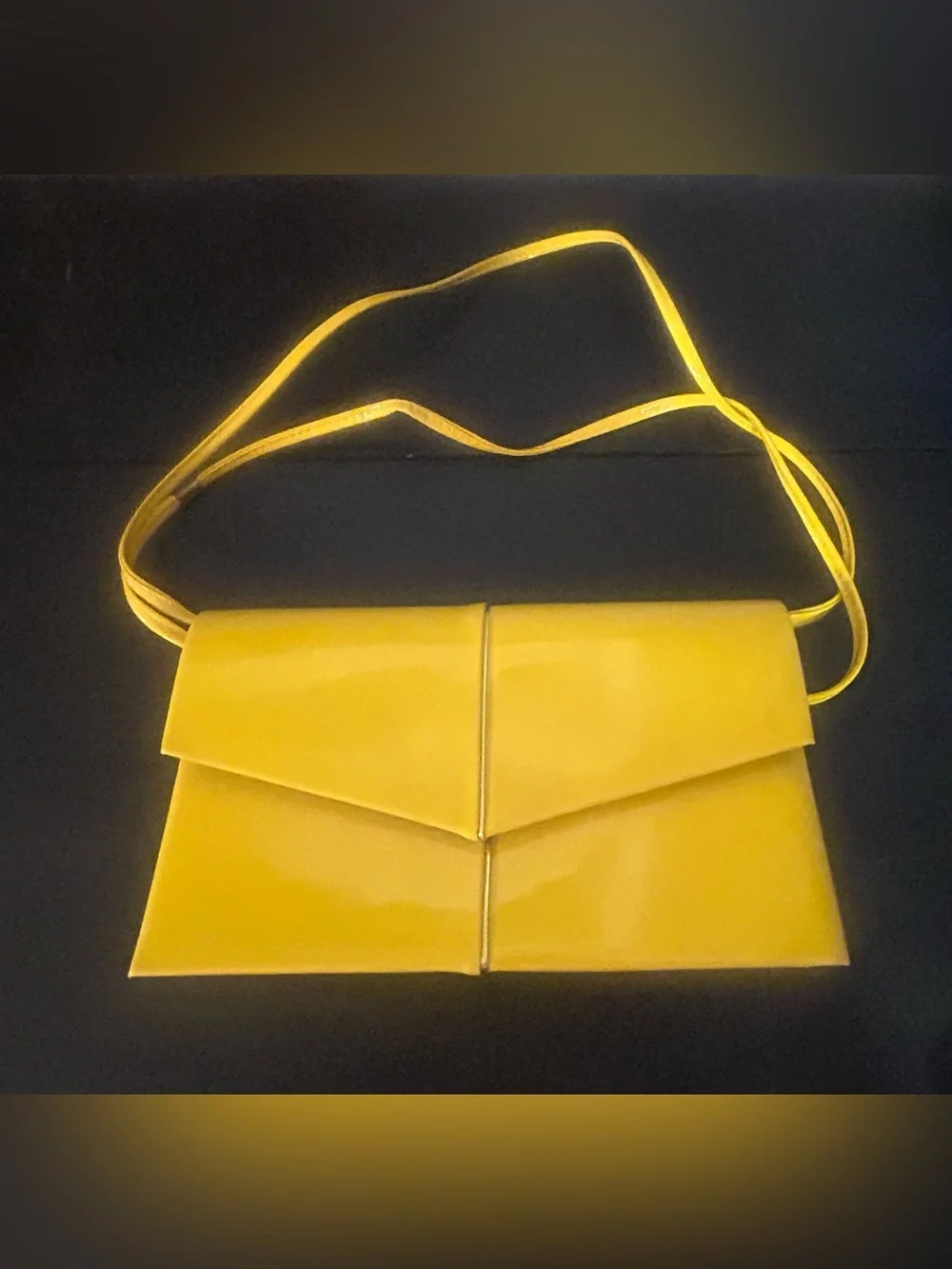 Vintage Yellow Envelope Clutch Crossbody Purse Vinyl Mod 80s Minimalist Handbag